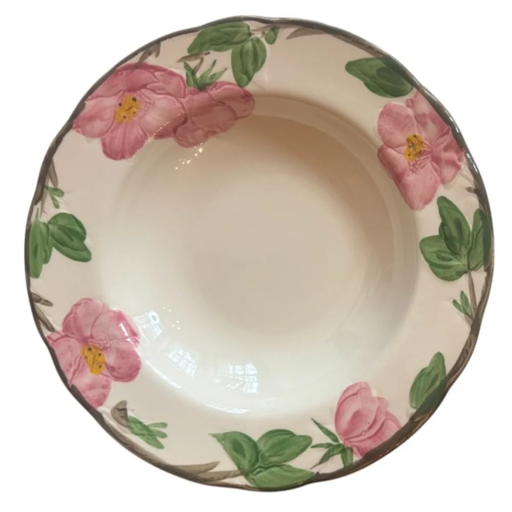 Franciscan Desert Rose 8” Rim Soup Salad Bowl Set 4 Vintage England Cream Pink